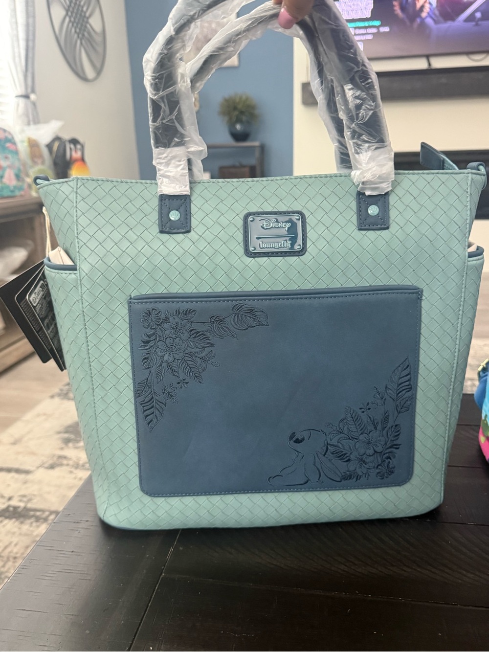 NWT Disney Stitch Loungefly Weave and Velvet Floral Tote Bag & Convertible Backp